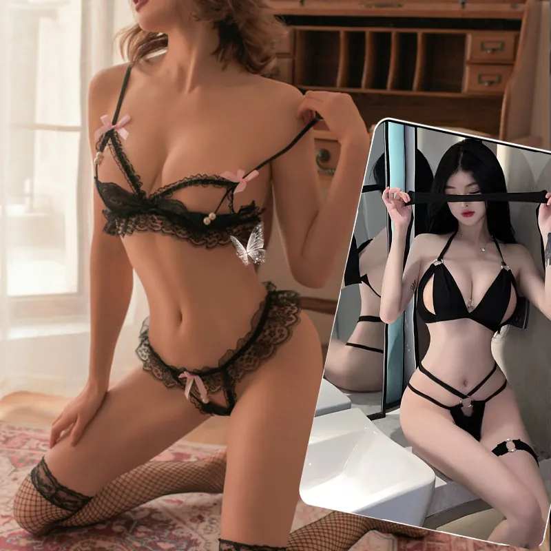 Lace Pearl Three-Piece Lingerie Set