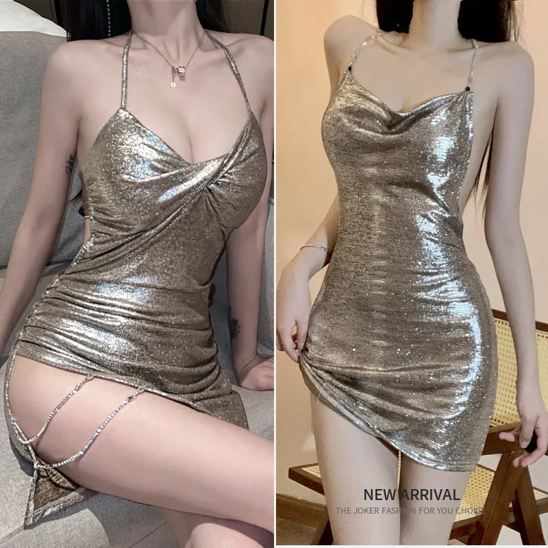 Gold Low-Cut Bodycon Dress