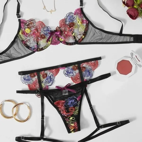 Embroidered Lace Bra Set