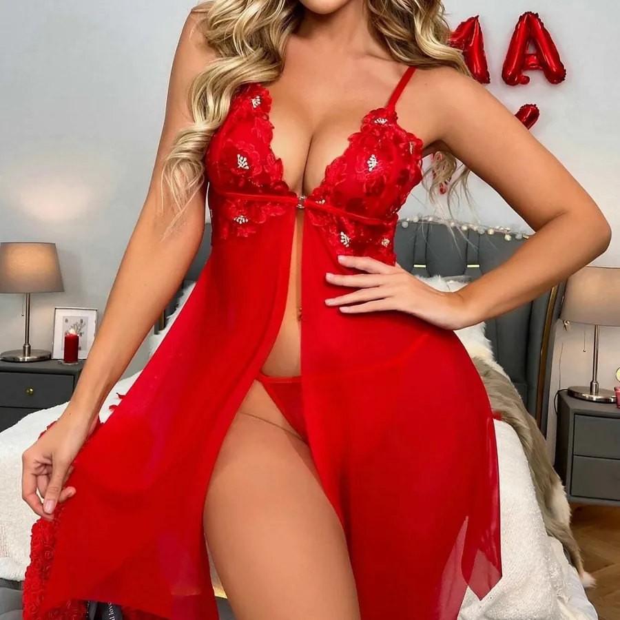 Red Mesh Slip Nightdress
