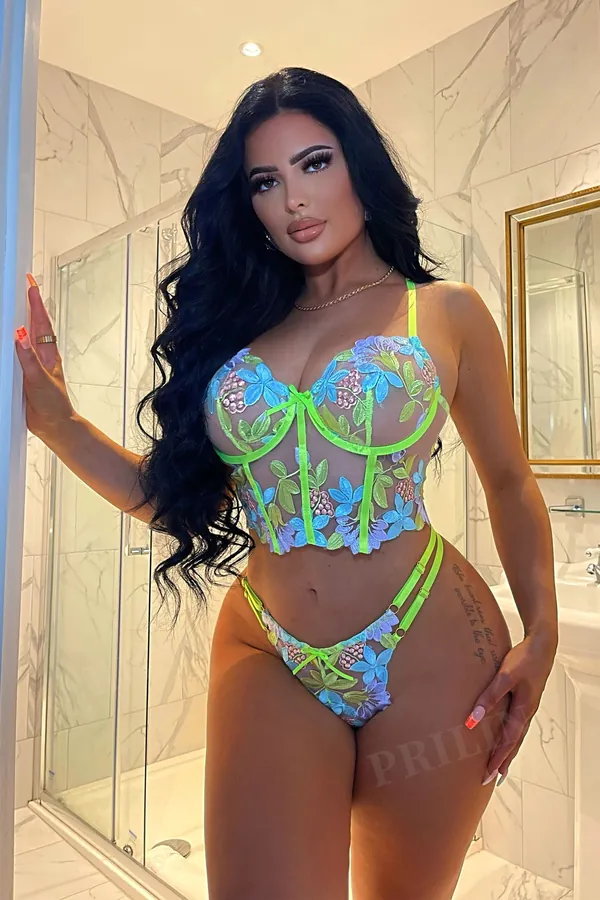 Embroidered Mesh Strappy Three-Piece Lingerie Set