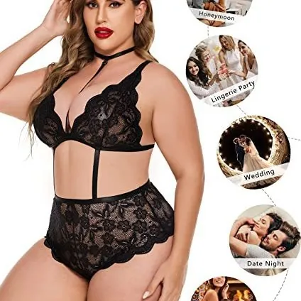 Plus Size Lace-Trim Bodysuit