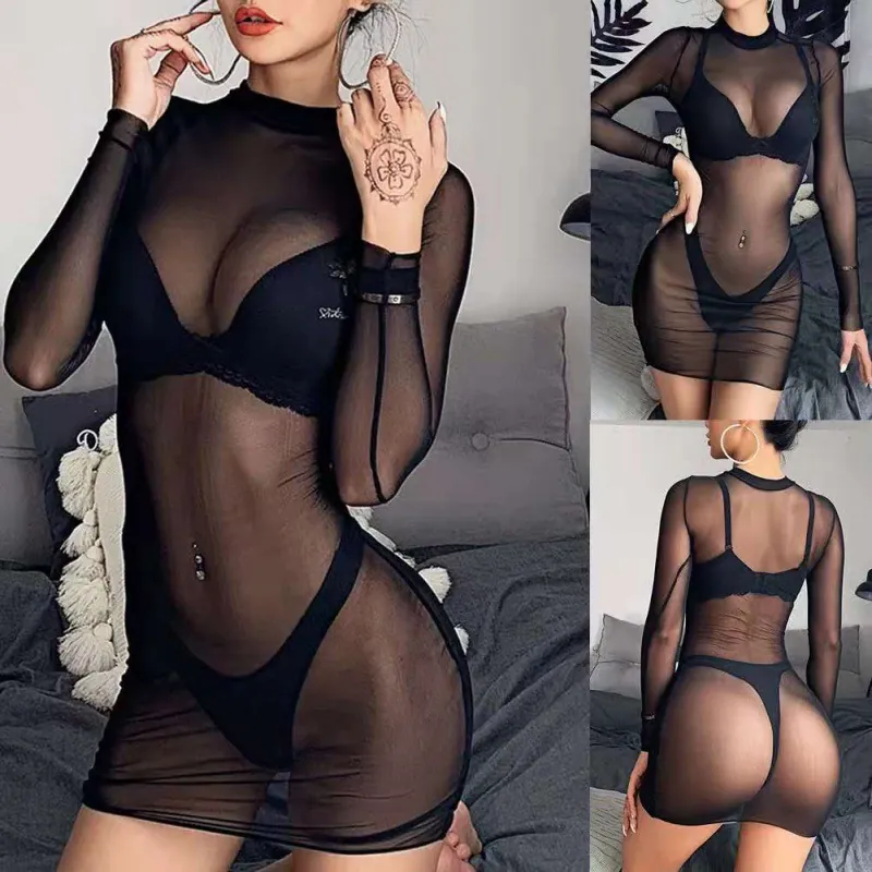 Sheer Mesh Long Sleeve Bikini Set