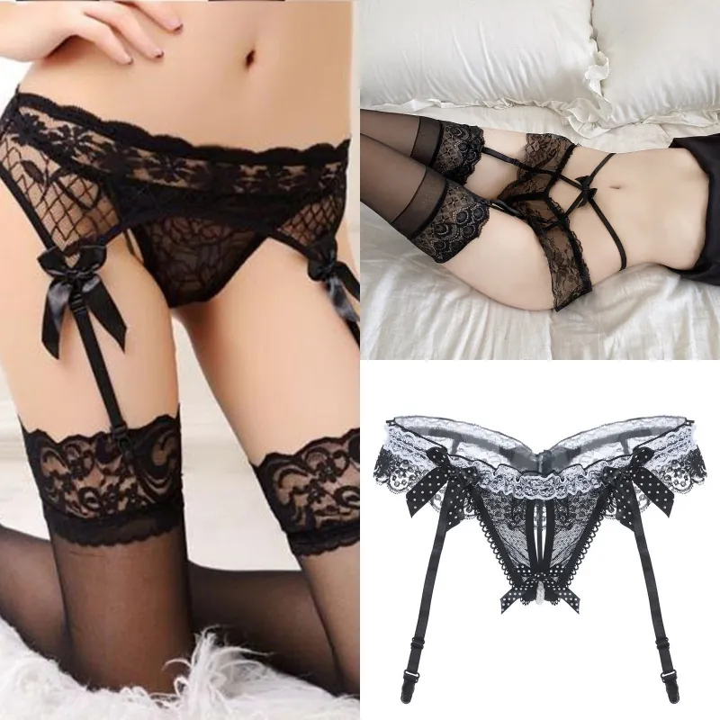 Lace Garter and Pearl Thong Set