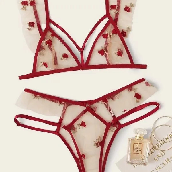 Mesh Heart Three-Piece Lingerie Set