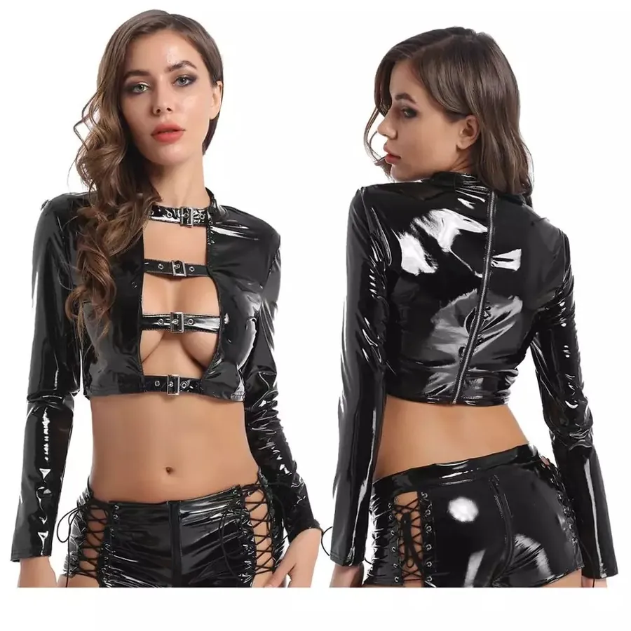 Long-Sleeve Cutout Crop Top and Shorts Set