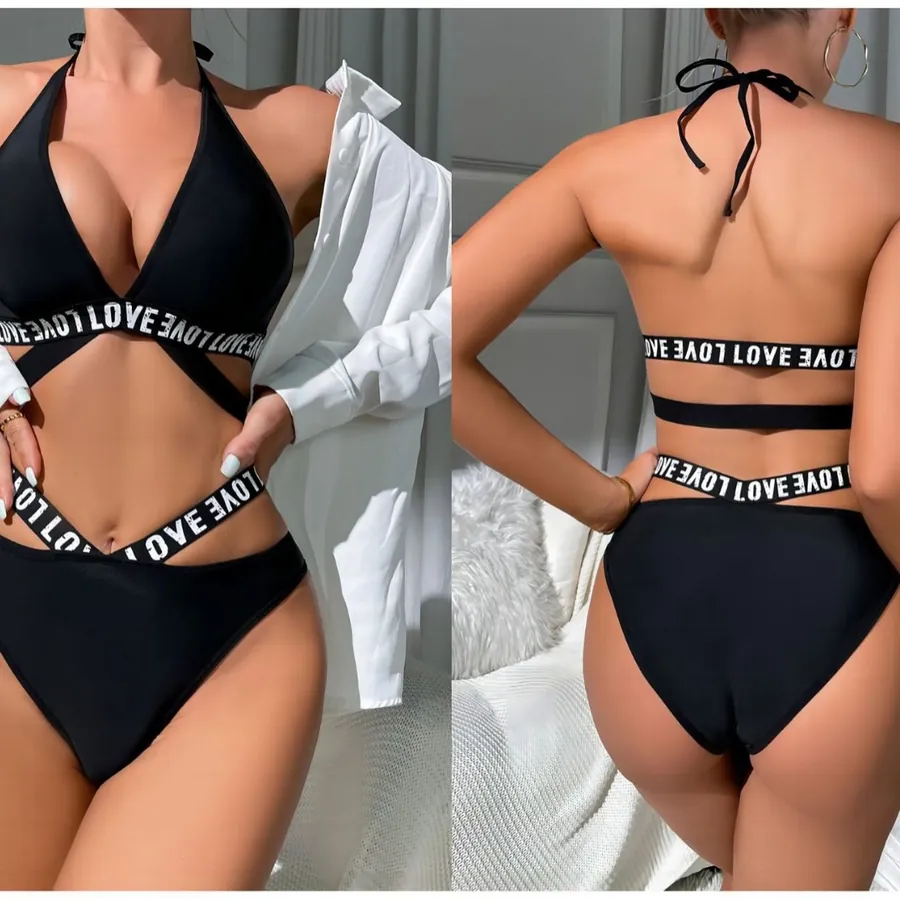Milk Silk Letter Strap Bra Set