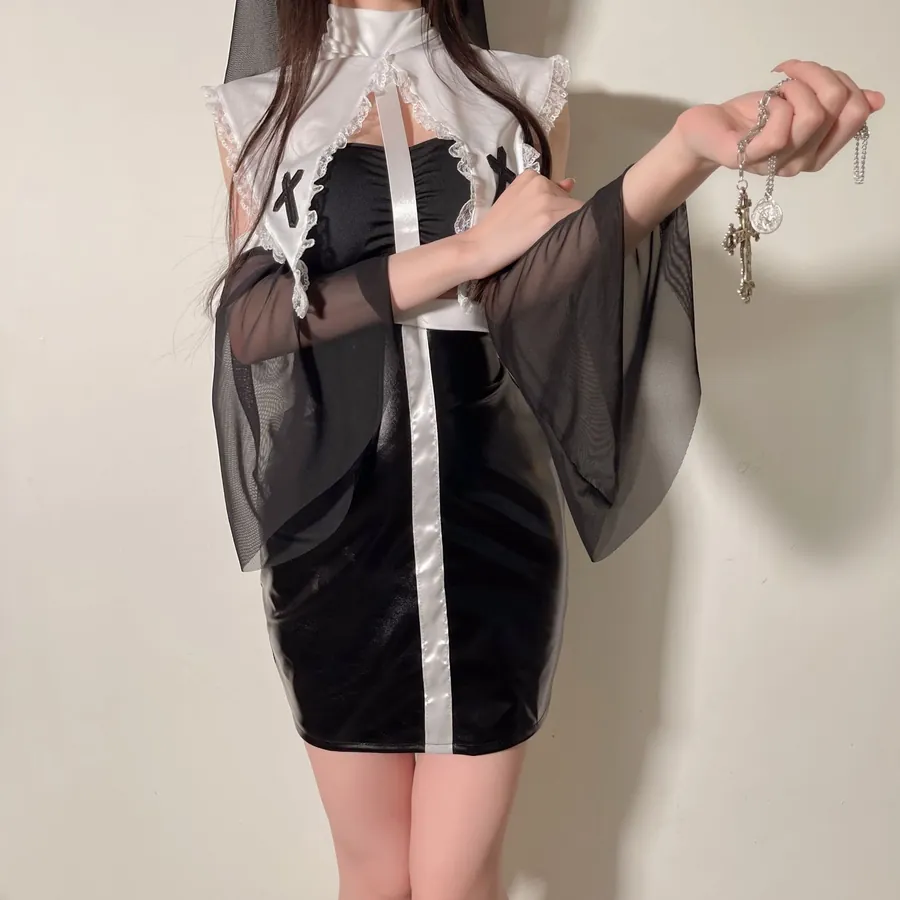Patent Leather Nun Roleplay Costume Set