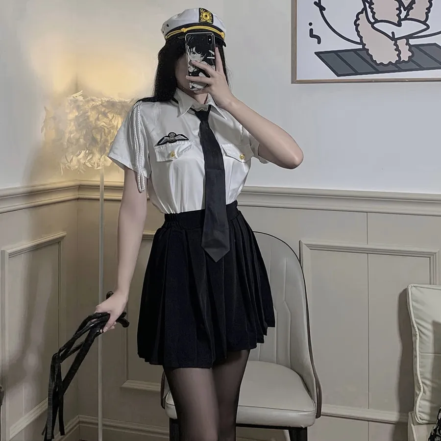 Blue Pleated Skirt Police Costume Set