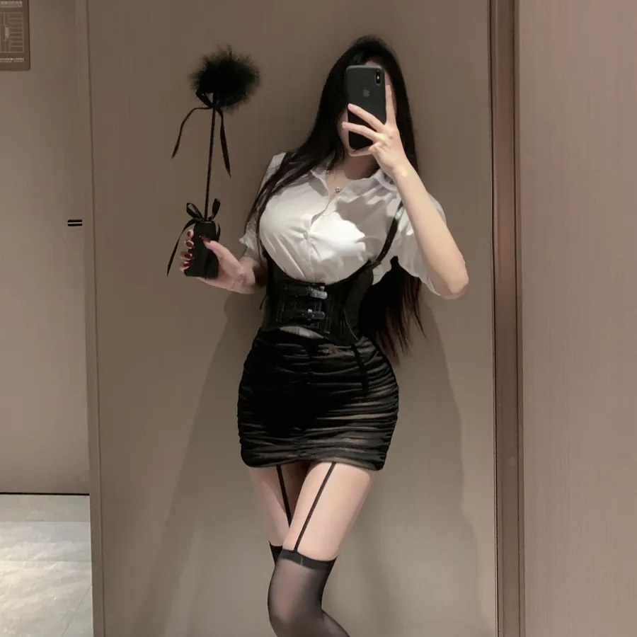White Shirt and Patent Mini Skirt Costume