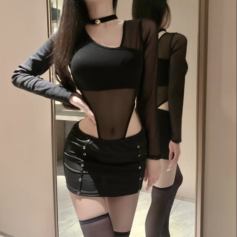 Mesh-Paneled Cutout Bodysuit