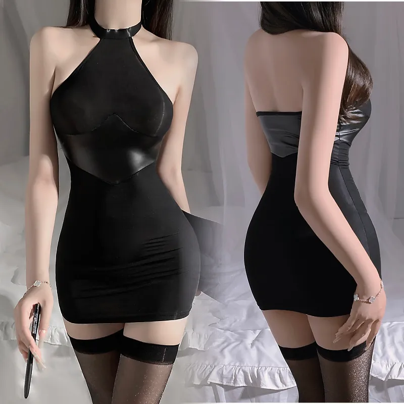 Faux leather secretary bodycon dress