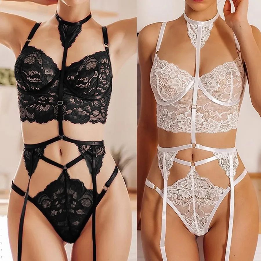 Deep V Maid Garter Bra Three-Piece Set