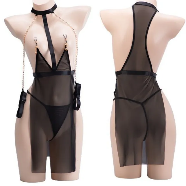 Halter chain mesh slip dress set