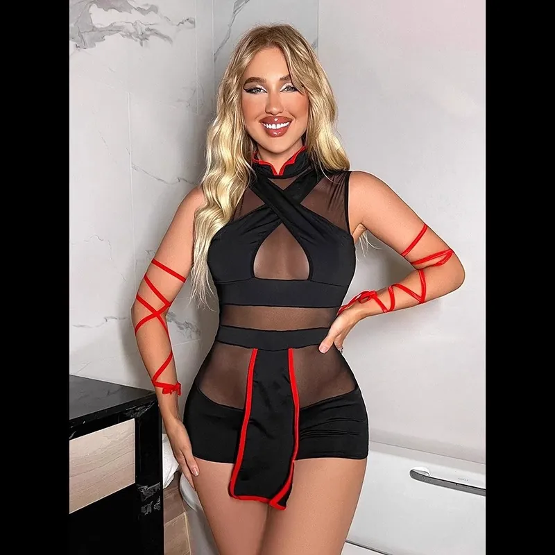 Mesh Sheer Strappy Bodysuit Set