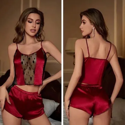 Lace Trim Cami and Shorts Pajama Set
