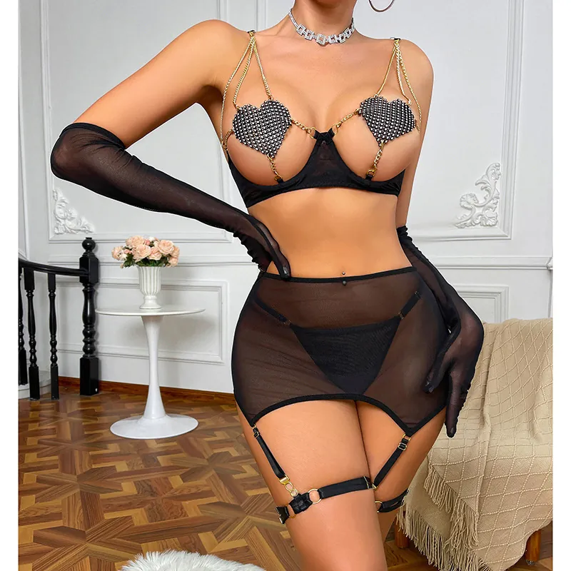 Mesh Mini Skirt and Garter Set