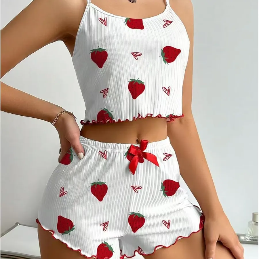 Strawberry Heart Print Cami Set