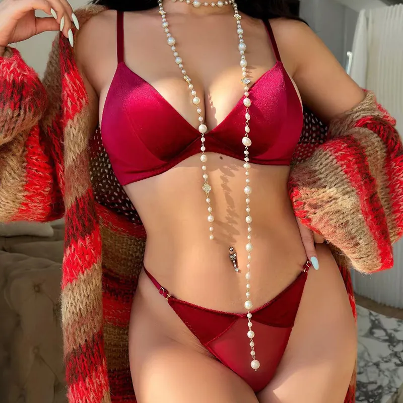 Velvet Triangle Cup Bralette Set