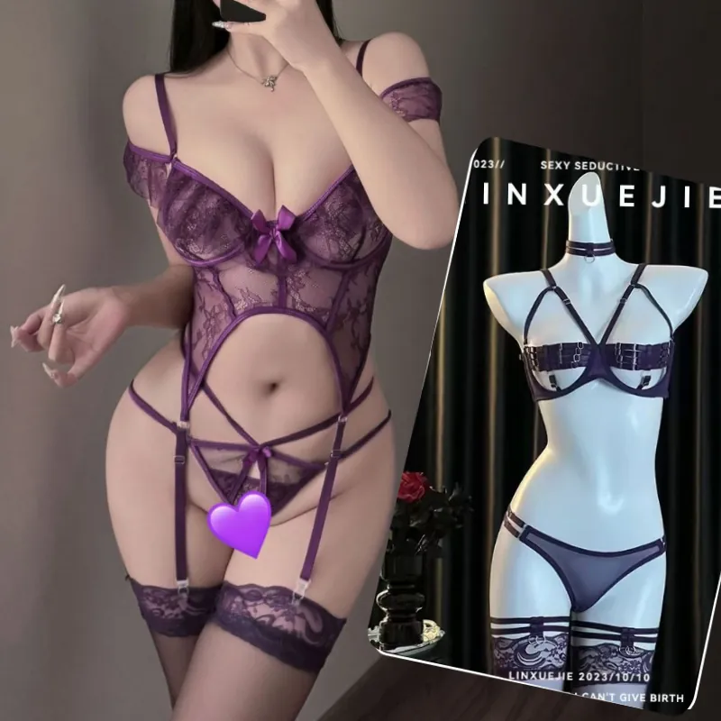 Purple Cutout Backless Lace Bodysuit