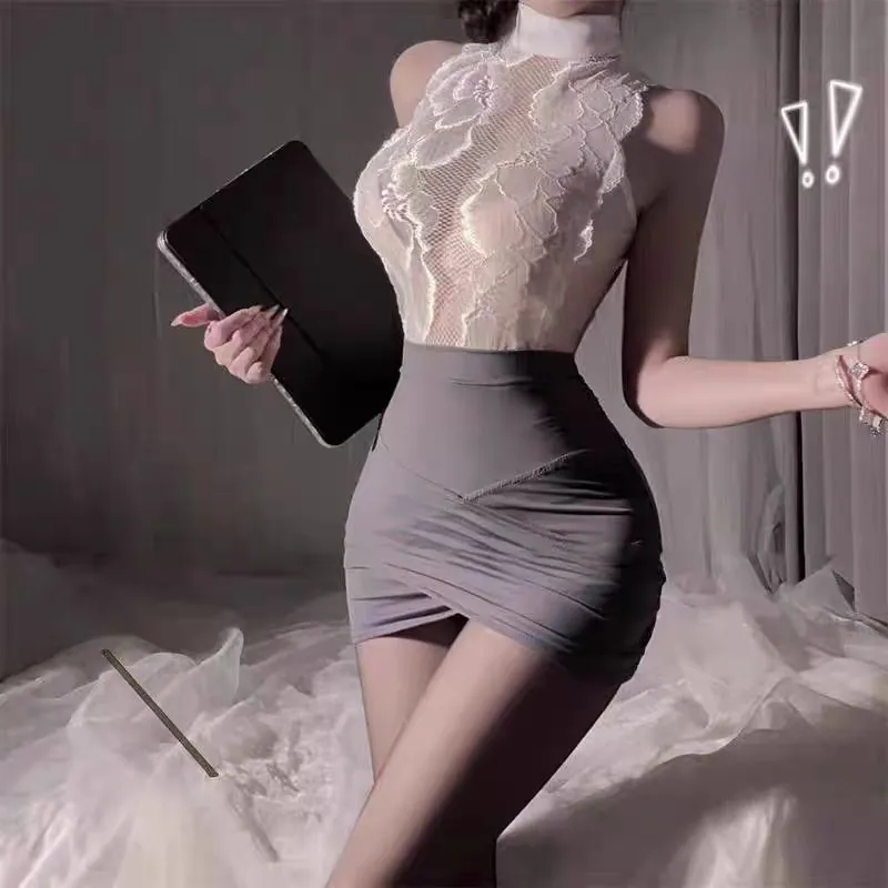 Grey Secretary Lace Sheer Nightdress