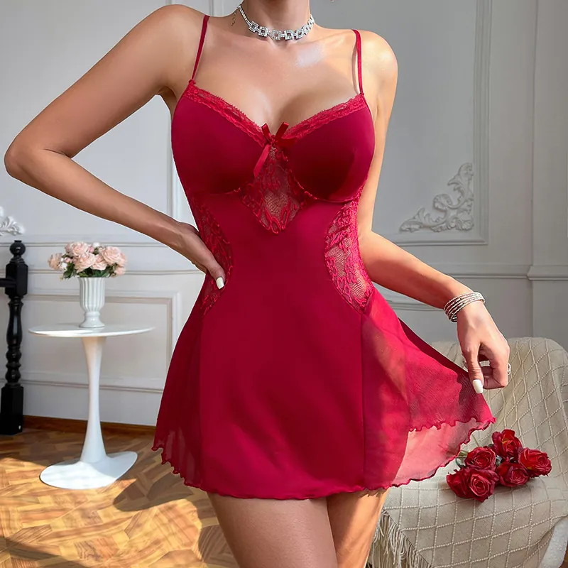 Lace Mesh Slip Nightdress Set