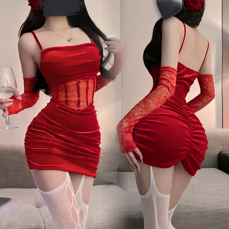 Red Velvet Lace Slip Dress