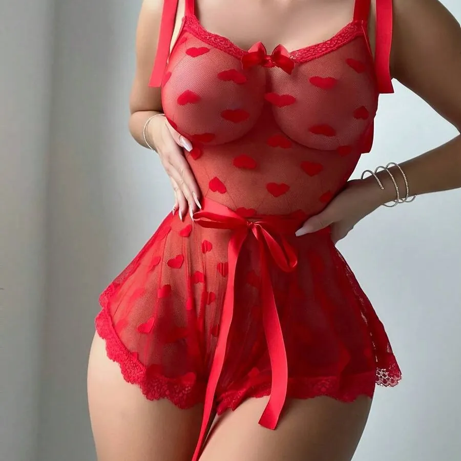 Lace Mesh Heart Corset Bodysuit