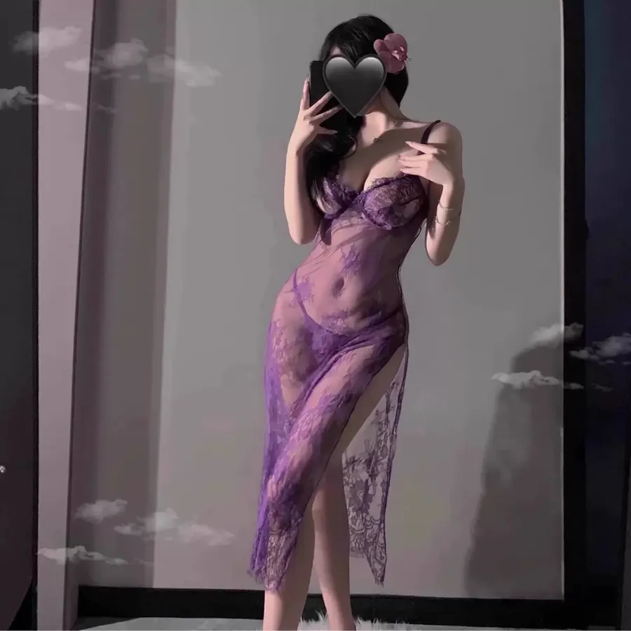 Purple Lace Slit Nightdress