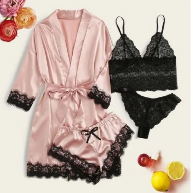 Lace Satin Cami Nightdress and Robe Set