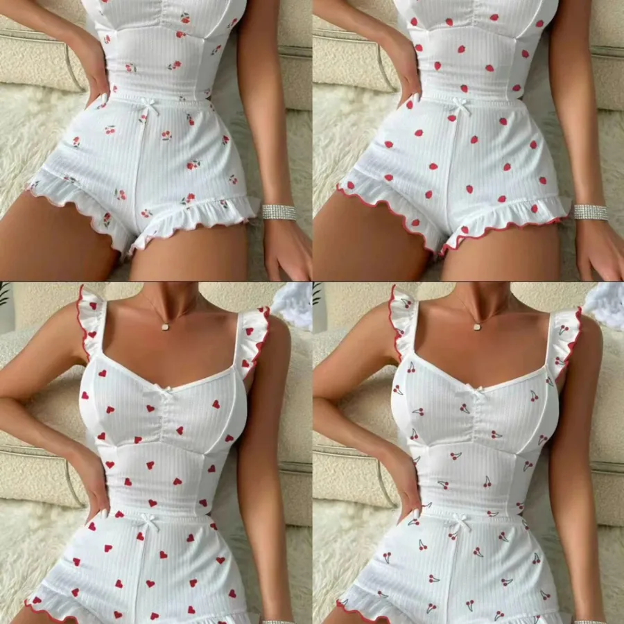 Heart Print Cami and Shorts Lounge Set
