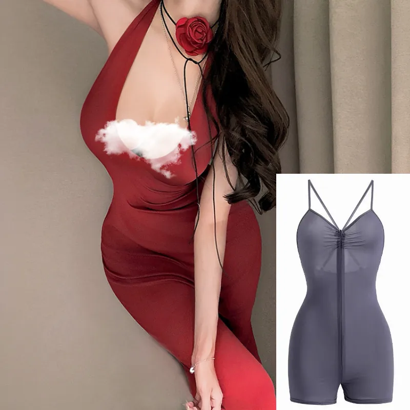 Deep-V Zip Cami Bodysuit Set