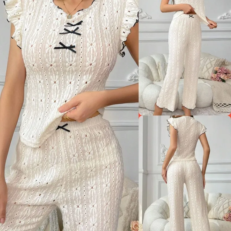 Cutout Lace Trim Pajama Set