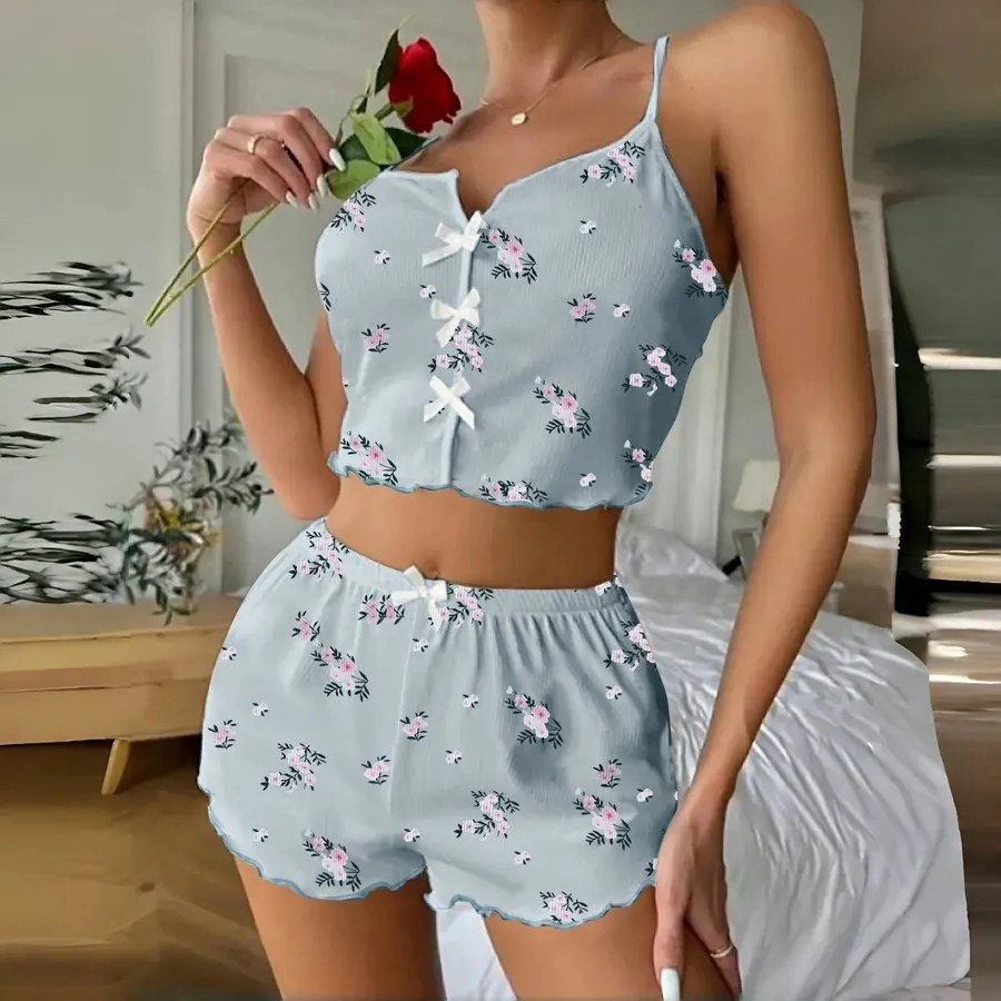 Floral Butterfly Print Cami and Shorts Pajama Set