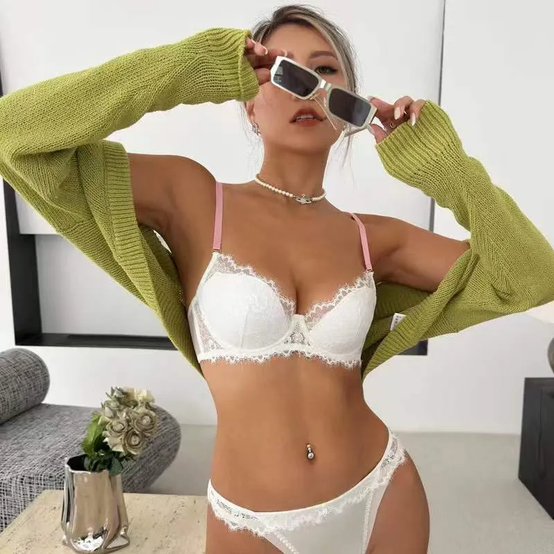 Lace Embroidered Push-Up Bra Set