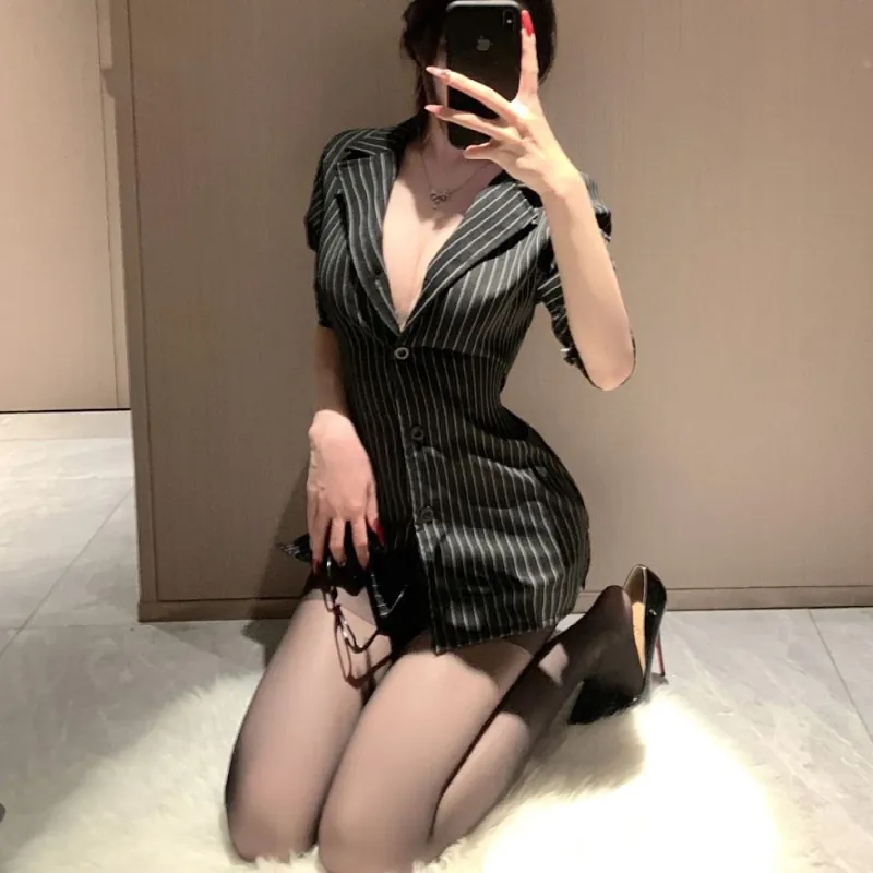Striped Secretary Shirt Bodysuit