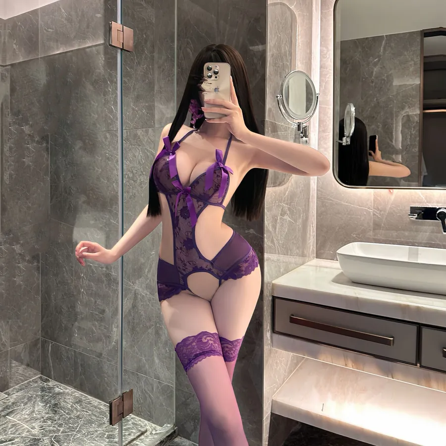 Sheer lace cutout thong bodysuit