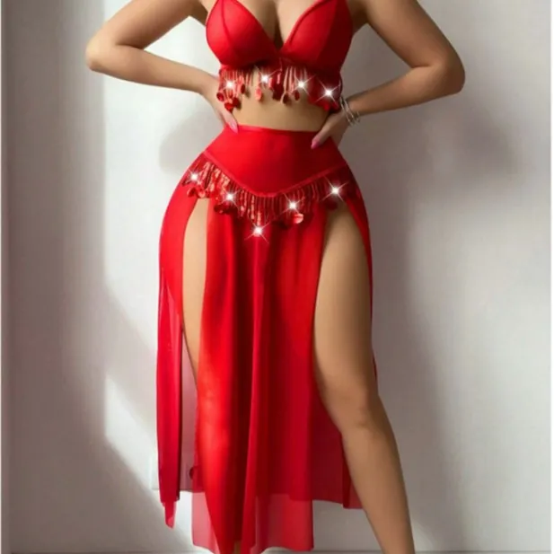 Sequin Cutout Latin Dance Costume Set