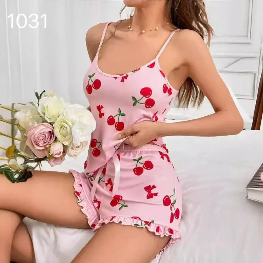 Cherry Print Cami and Shorts Pajama Set