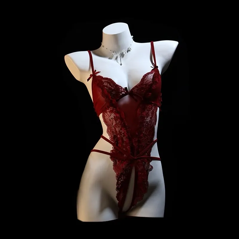 Red Lace Cutout Bodysuit