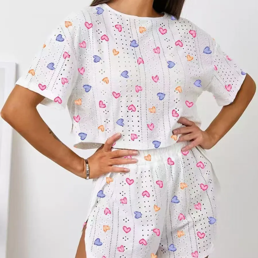 Printed Split Hem Crop Top and Shorts Set