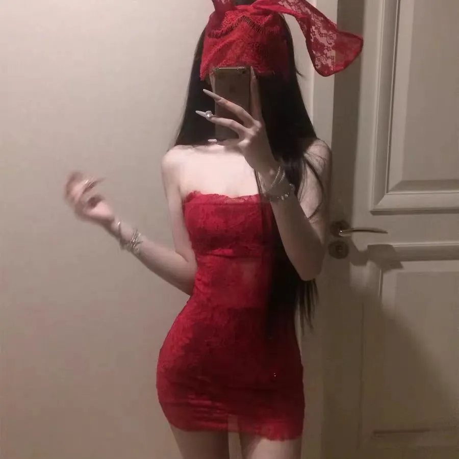 Red Lace Bandeau Bodycon Mini Dress