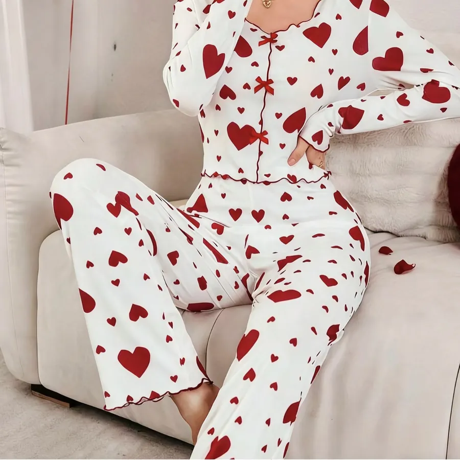 Heart Print Cami and Pants Pajama Set
