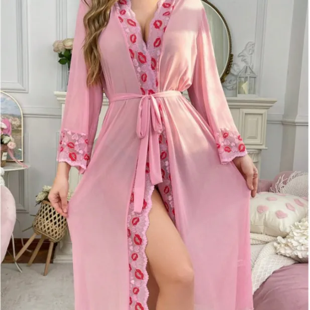 Mesh Embroidered Robe Set