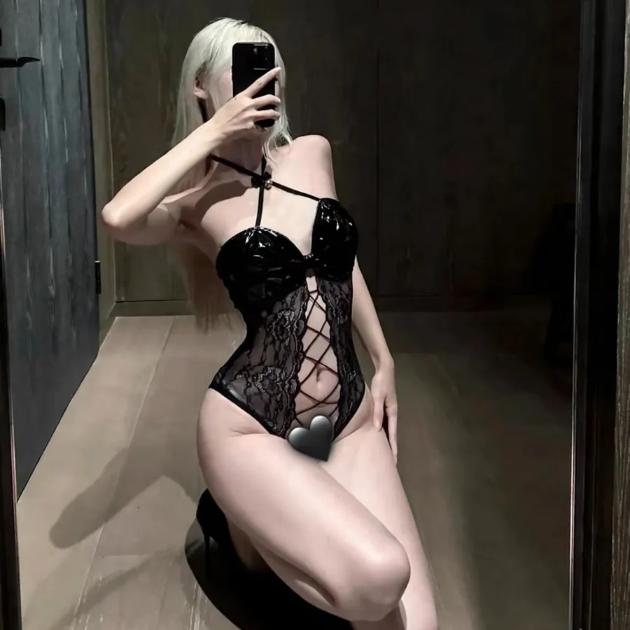 Lace Bell Strappy Bodysuit Lingerie Set