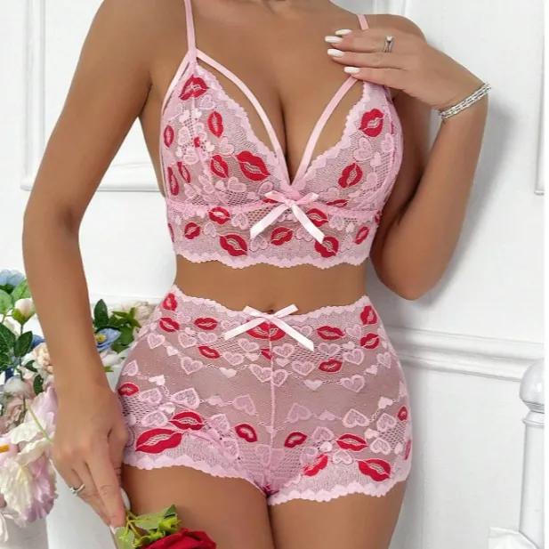 Lace Print Push-Up Bra Set
