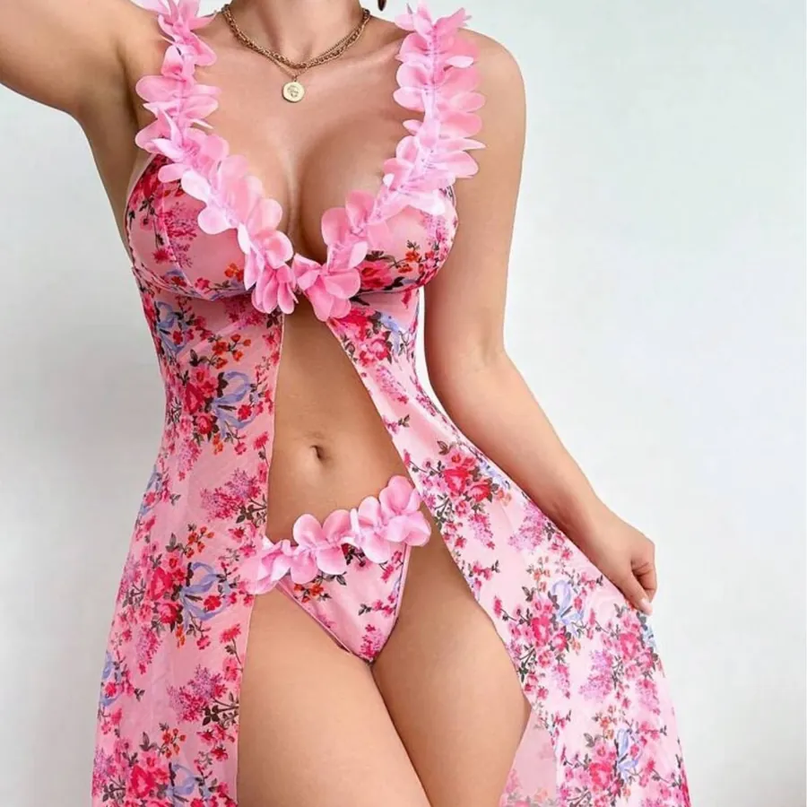 Mesh Lace Floral Sheer Sleepwear Set