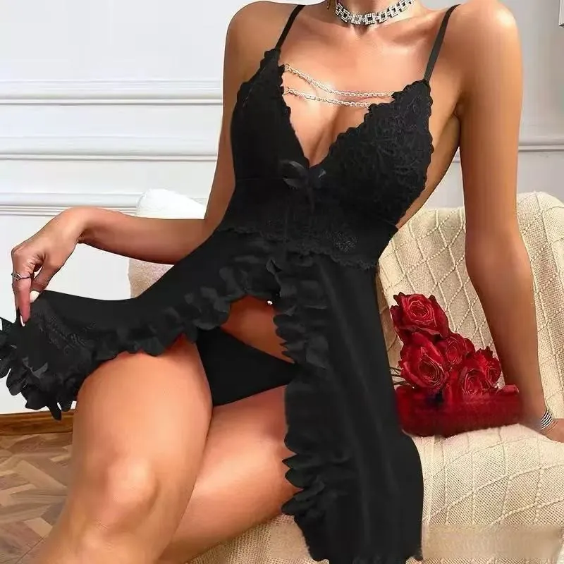 Mesh Petal Trim Lace Slip Dress Set