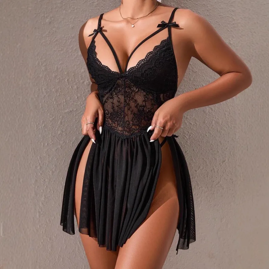 Lace Trim Slit Slip Dress