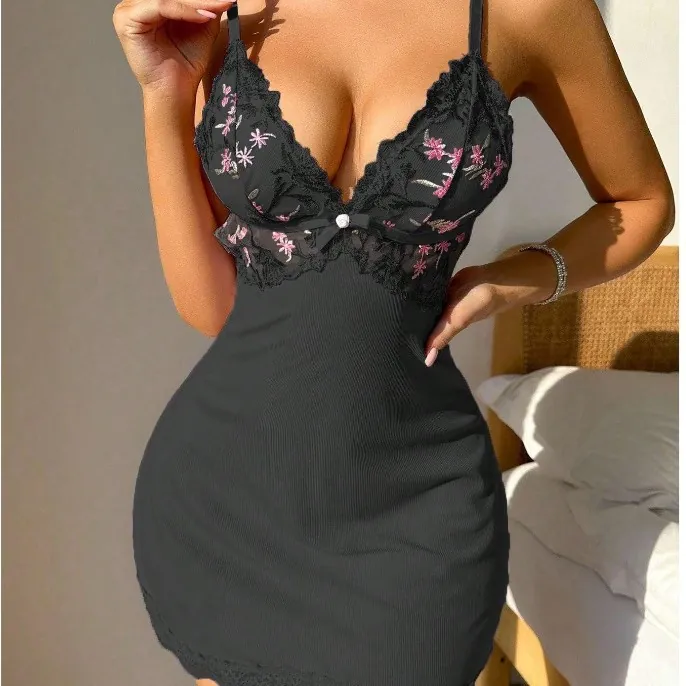 Lace Embroidered Slip Dress Set